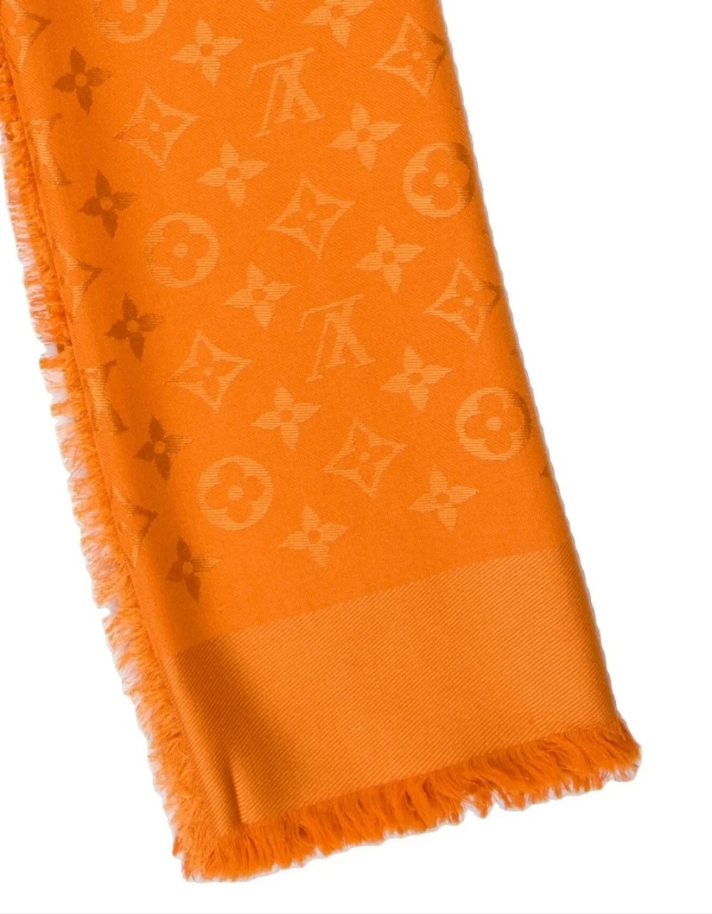 Louis Vuitton Orange Classic Monogram Silk Wool Oversized Shawl Scarf - Picture 6 of 12